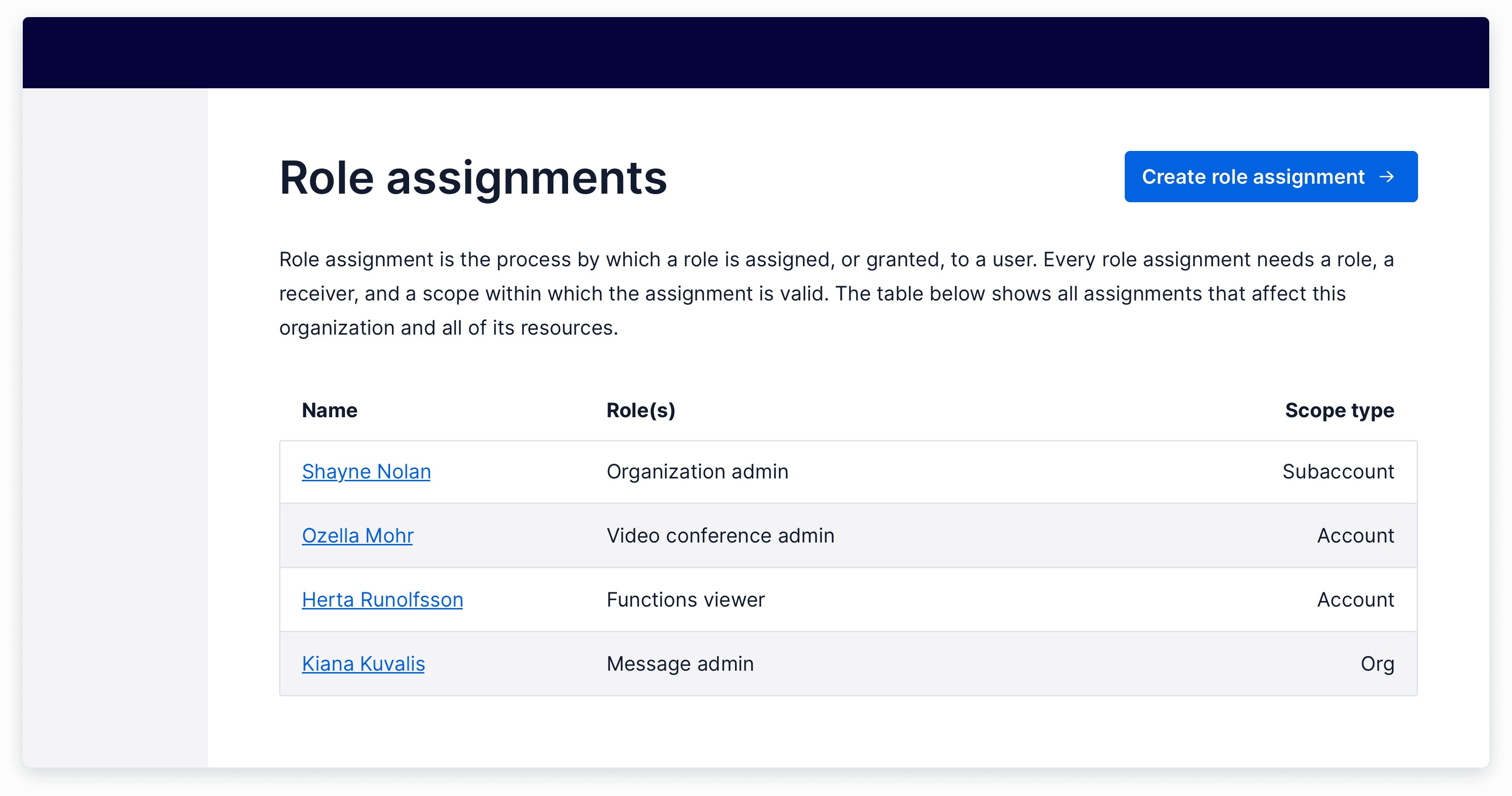 table with primary action link styled as a button